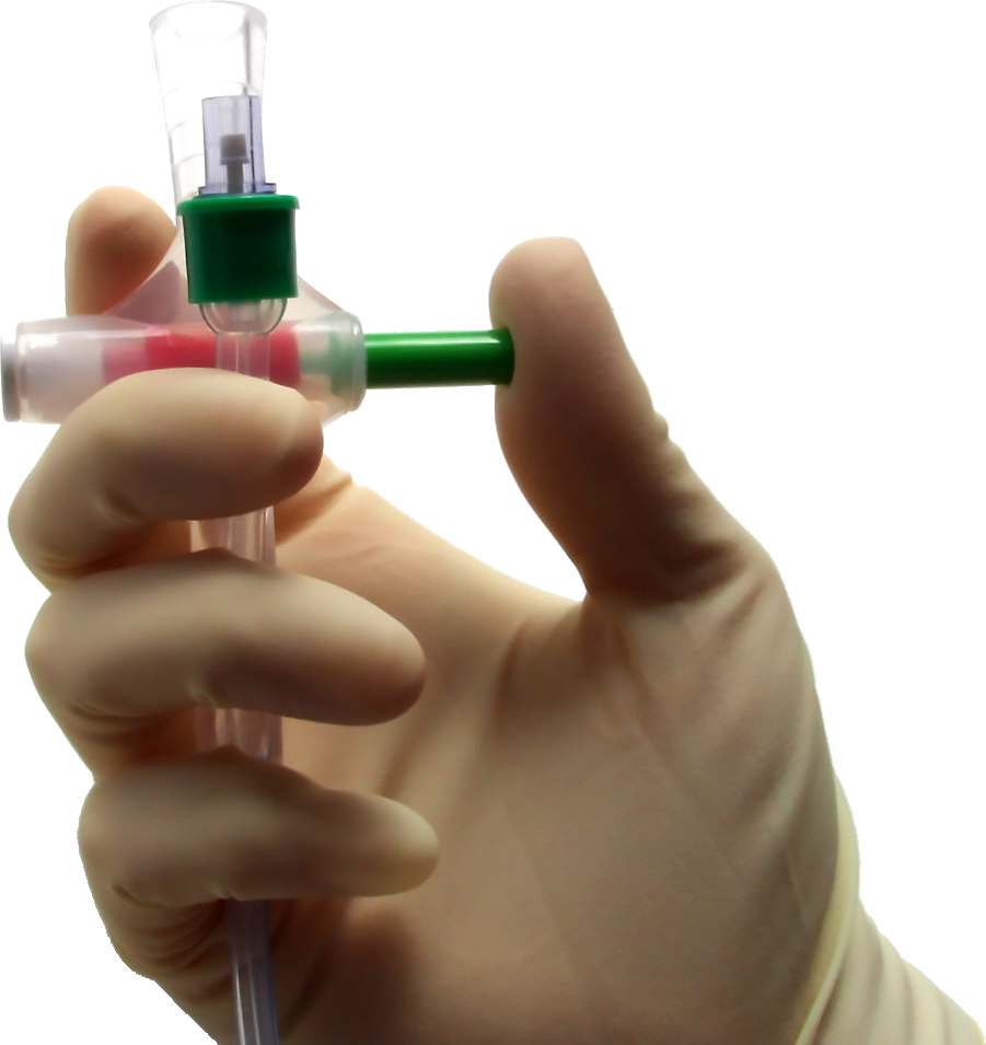 T-Control® flow-control valve held by a gloved hand